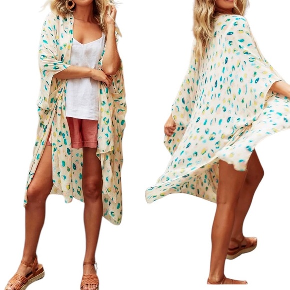 RACHEL ROY Womens Multicolor Pastel Open Front Cover Up Kimono Boho Lightweight. - Picture 7 of 9